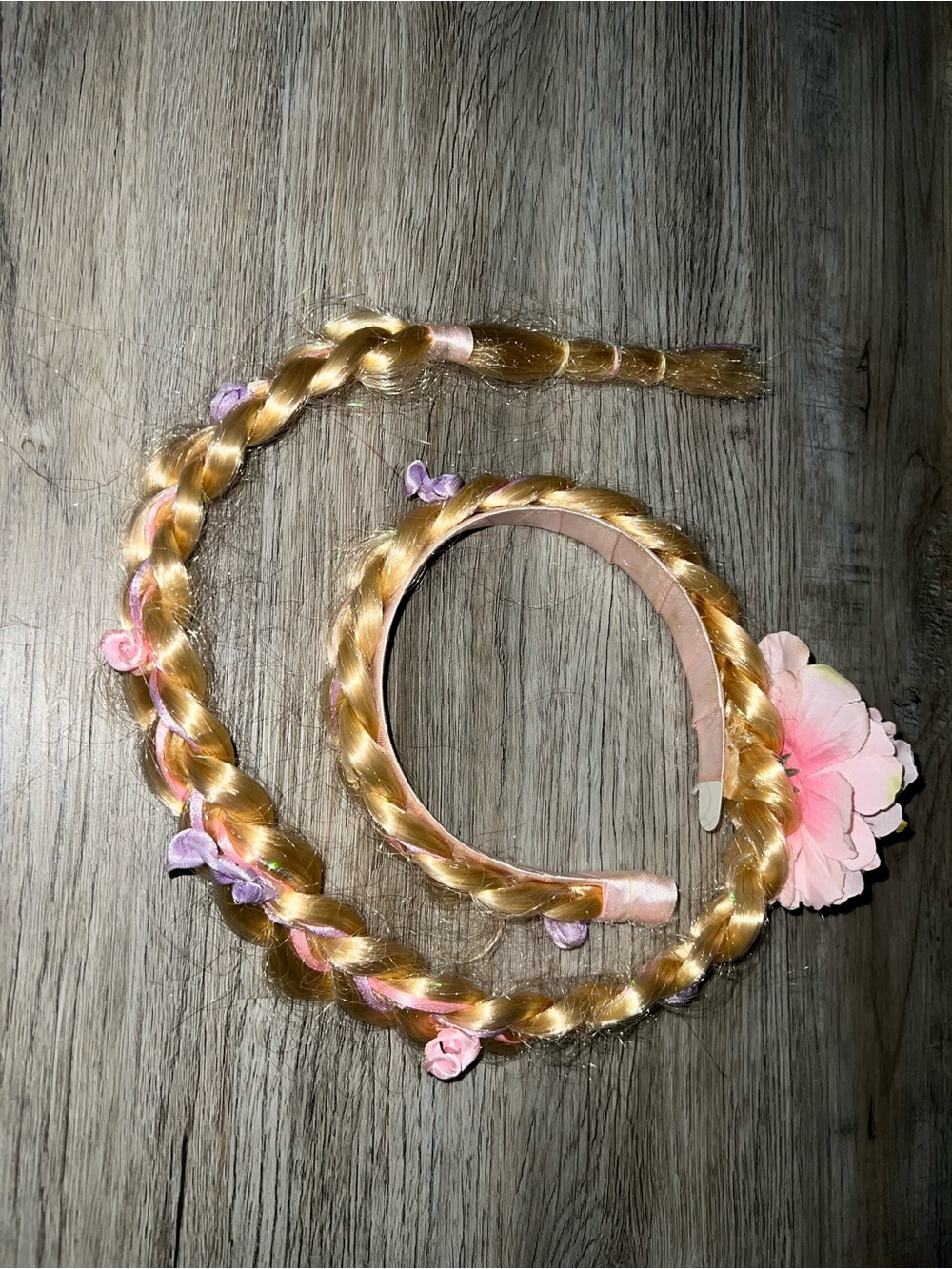 Disney Gold Braided Princess Headband with Pink and Purple Flower Accents